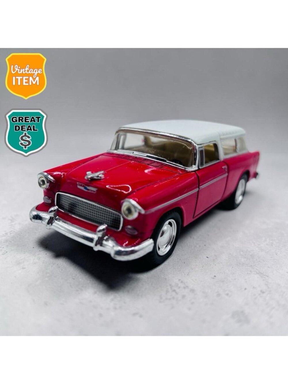 Vintage Diecast 1:40 scale 5'' 1955 Chevy Nomad Wagon Red & White Model Car.